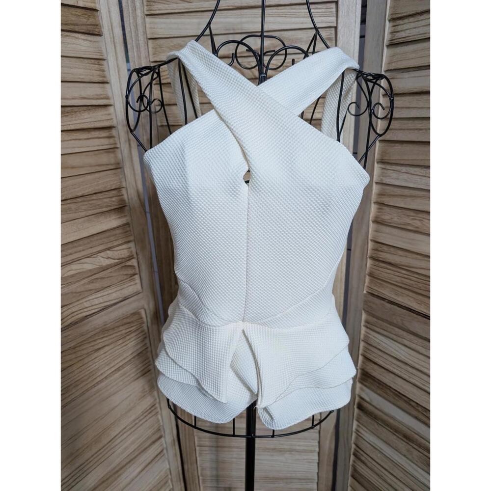 Bebe Womens Peplum Top Off White Textured Criss Cross‎ Back Square Neck USA S